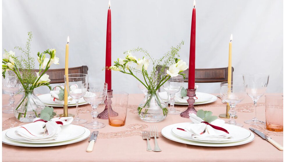 Whimsical Tuscan-Inspired Wedding in Hampshire | Delicate tablescape with flowers, tableware and glassware from The Vintage List