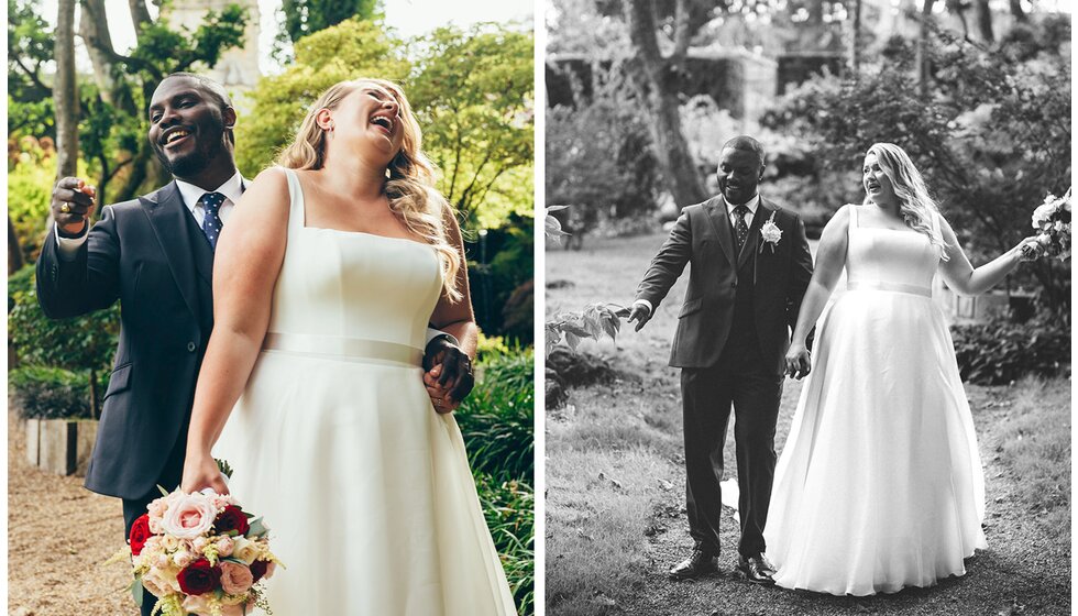 Bride and groom enjoy moments together in Sussex Garden