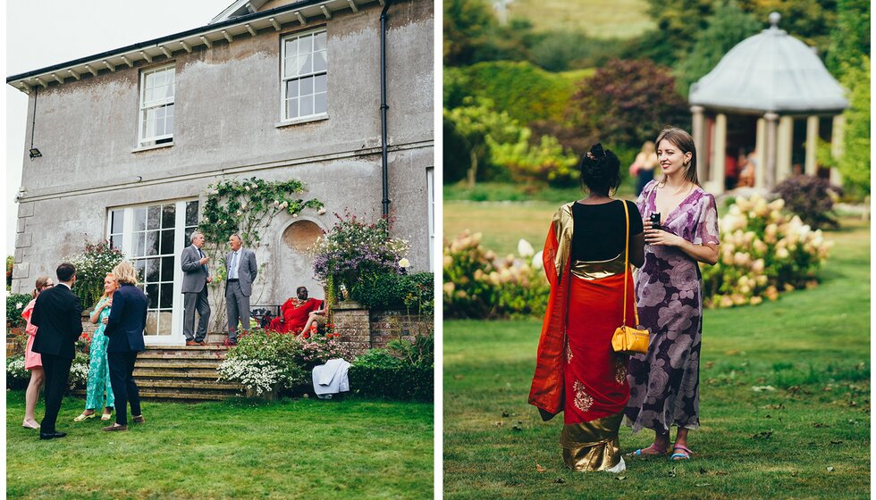 Wedding guests at a manor house wedding venue in Sussex