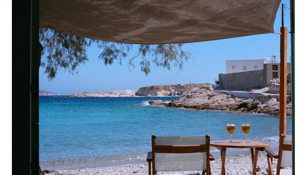 A sea view from the terrace of Emily's romantic proposal venue in Greece