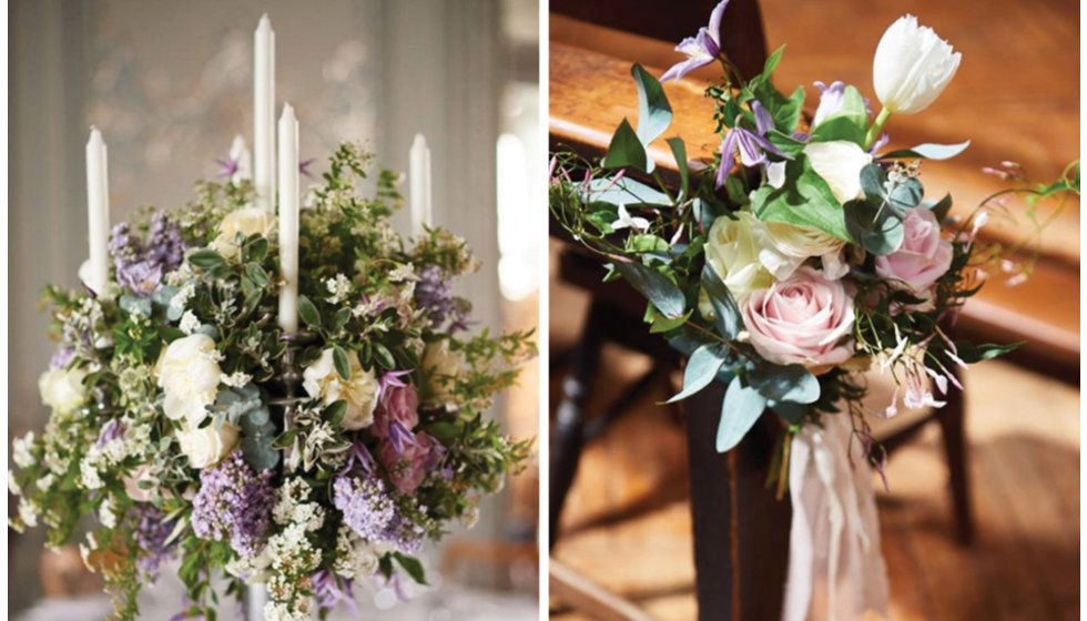 The flowers in the Church and at the reception