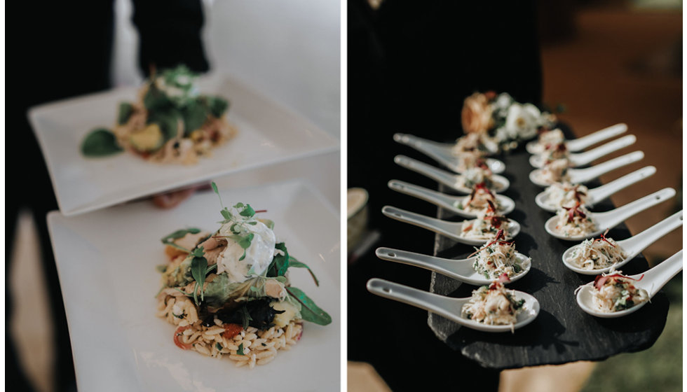 The plated main course and canapés served at the reception.