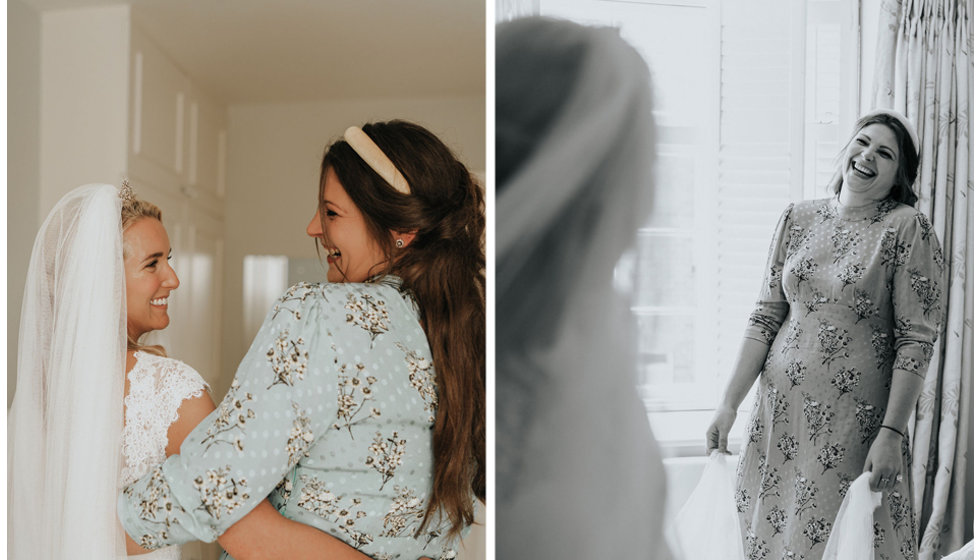 Harriet and her maid of honour who wore a dress of her choice.