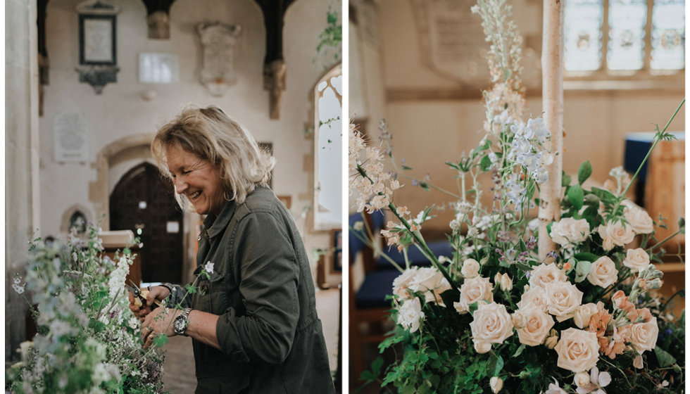 The flowers in the church were loose and romantic.