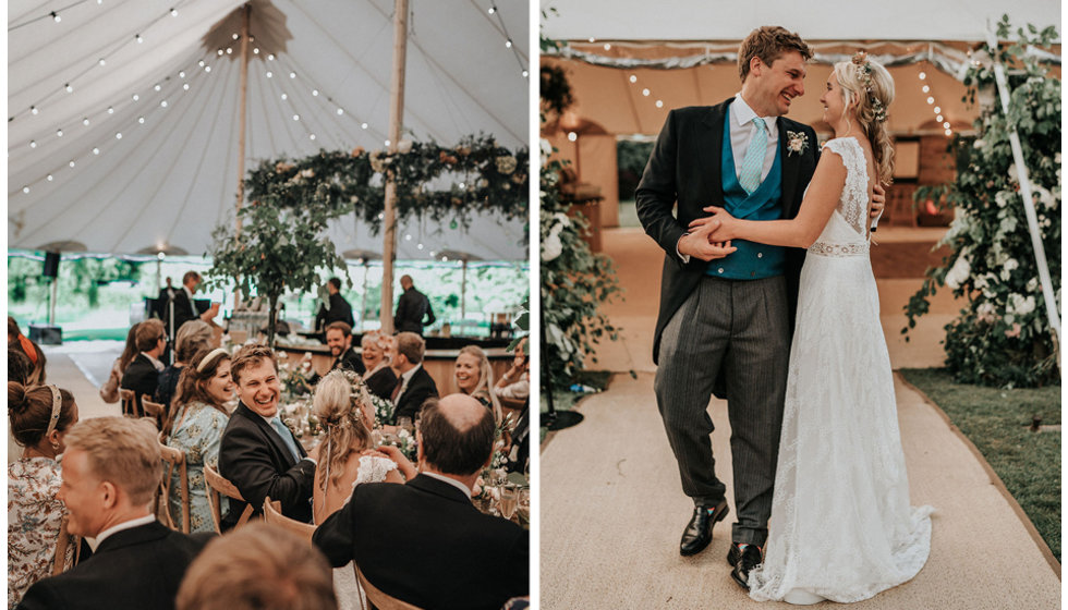 The wedding guests sat inside the marquee.