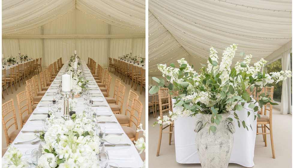 The flowers in the marquee.