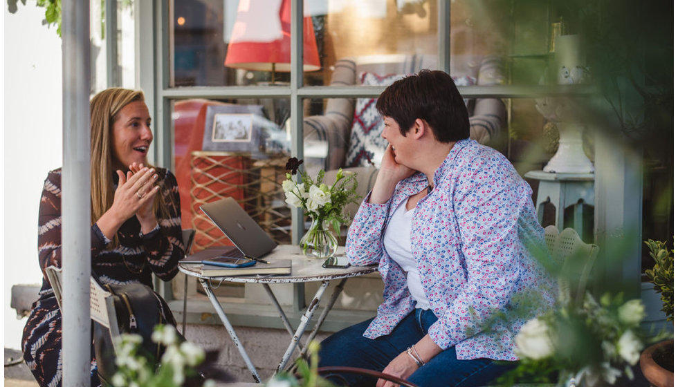 Bridal suppliers having a chat outside the cafe.