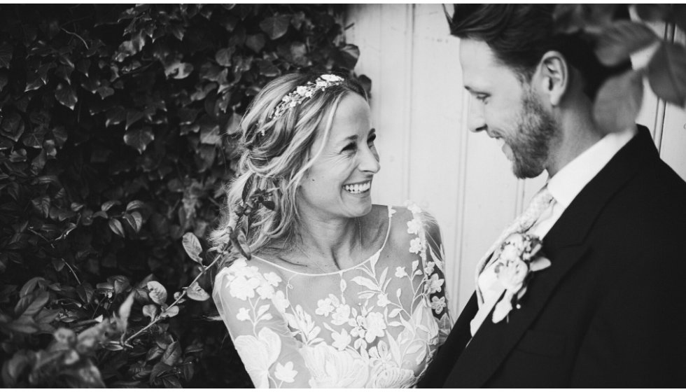 Black and white couple portrait of Poppy and Freddie