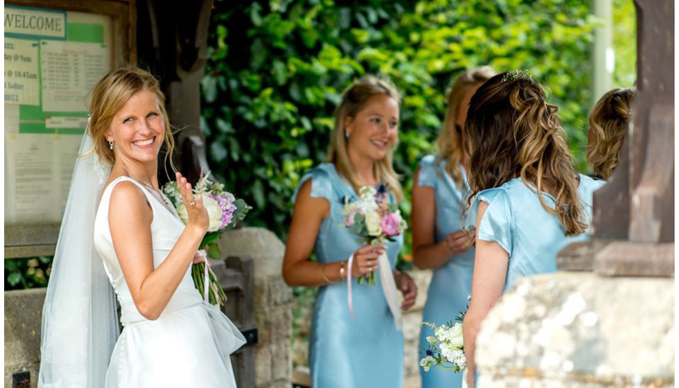 Jo and her bridesmaids outside the Church.