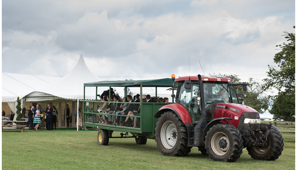 The tractor and trailer that took the guests from the Church to the farm.