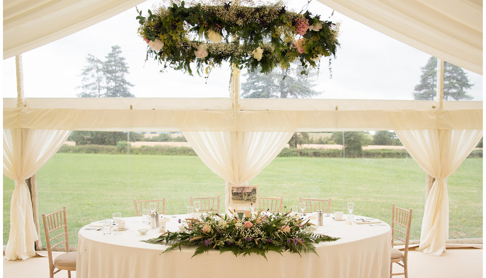 The halo hanging arrangement in the marquee.