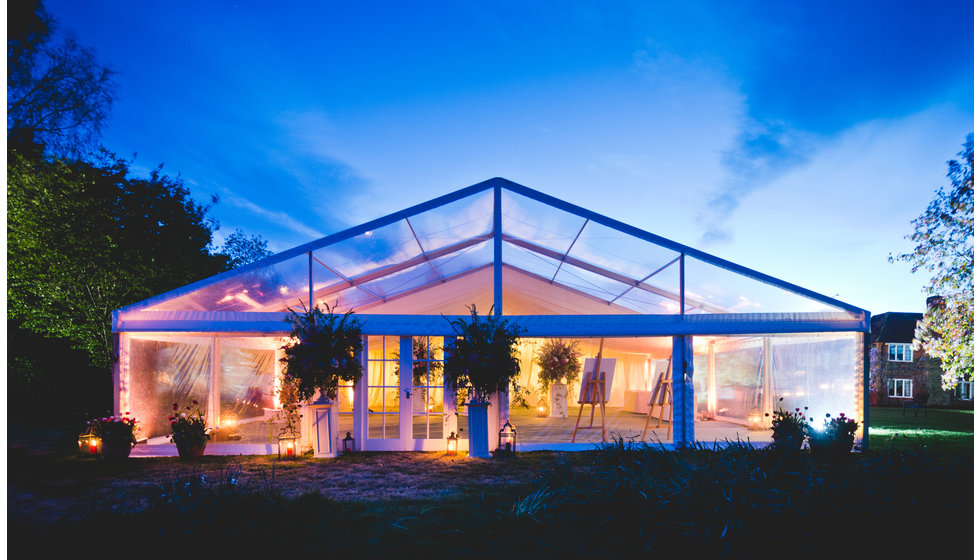 A shot of the marquee at dusk.