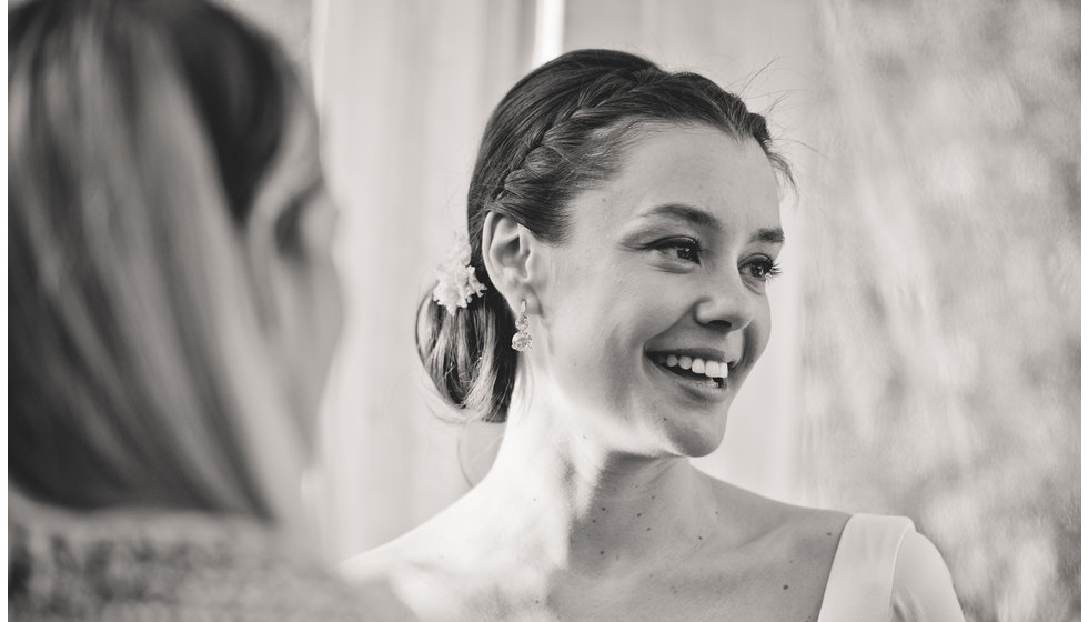 A portrait of the bride with her hair done.