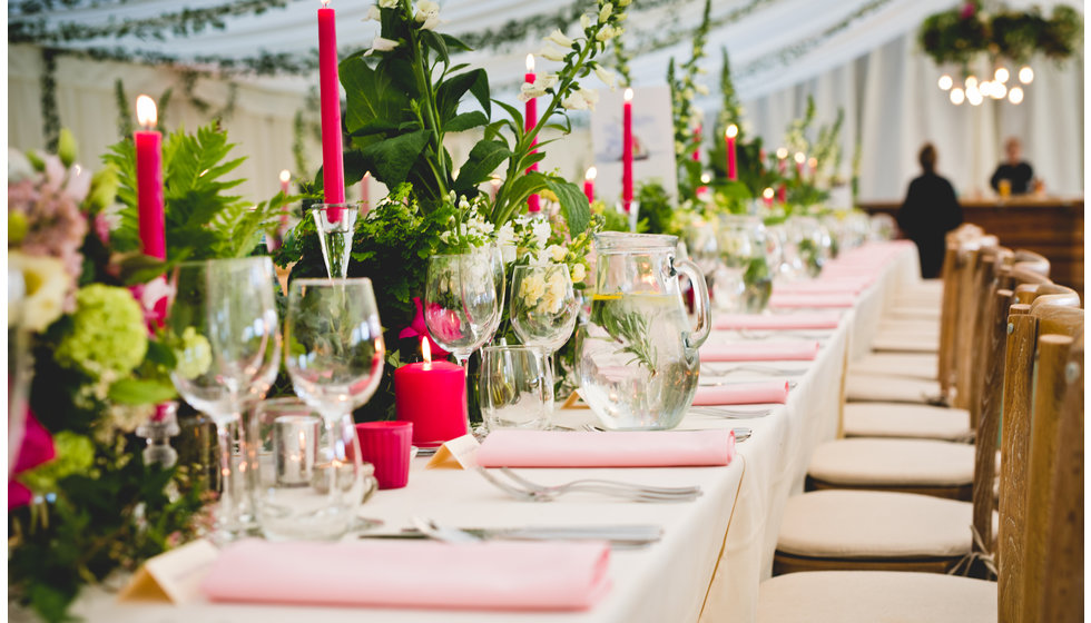 A view of the table with lots of pink details.