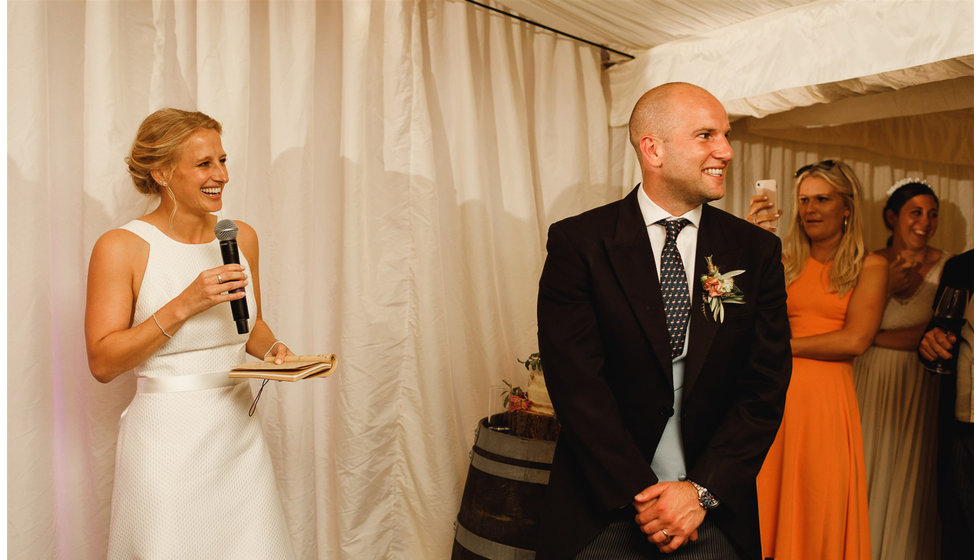 The bride doing a speech.