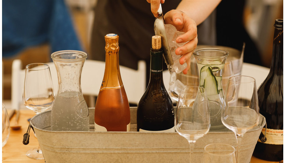 A selection of wines on each table at their wedding.