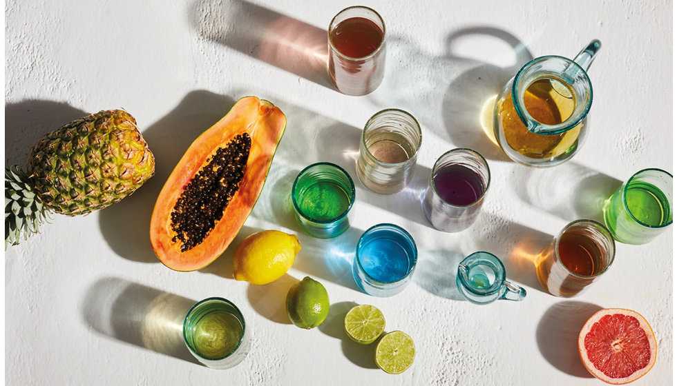 An arial shot of colourful Kalinko glassware.