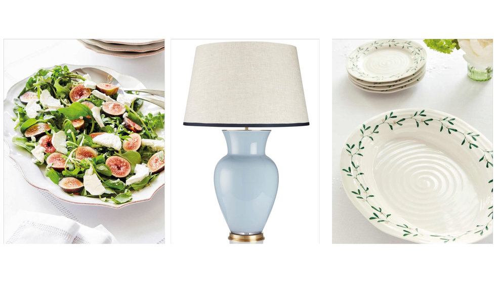 Sophie Conran Serveware and a blue lamp.