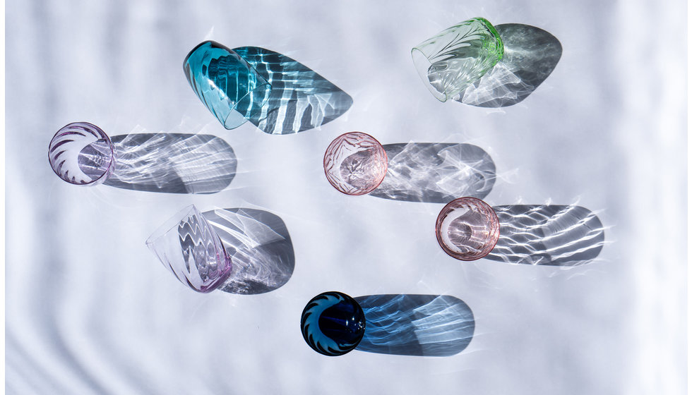 Glasses in a rainbow of colours.