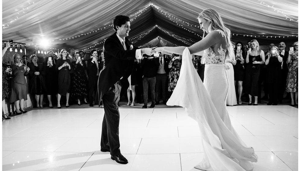 The bride and groom on the dancefloor.