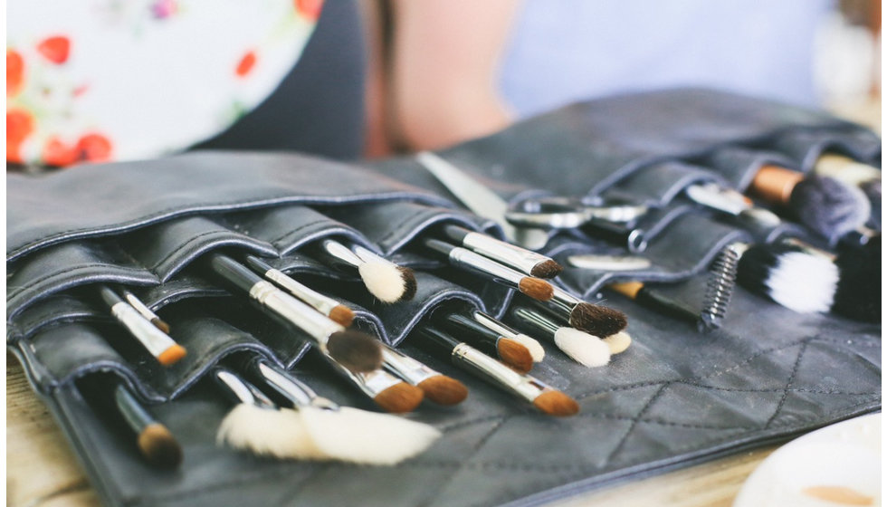 A close up of Sophie's make up brushes at an event she was doing tutorials of wedding day make up.