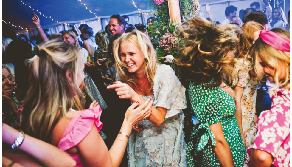 A packed dance floor at Daisy and Charlie's wedding.