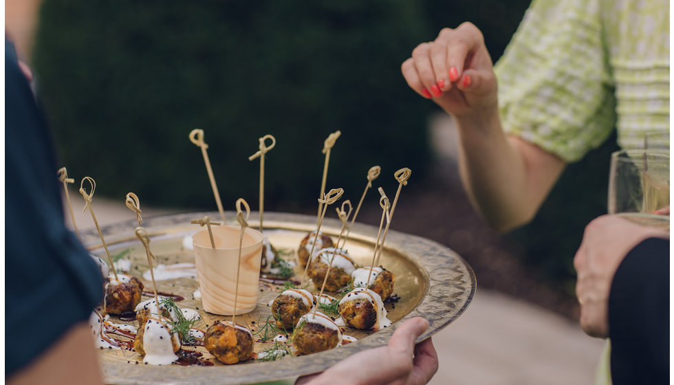 Canapés were served to the guests on the lawn before the sit down wedding breakfast in the marquee.