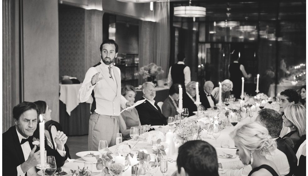 The table laid for the bride and groom's friends inside the Cannaught Hotel.