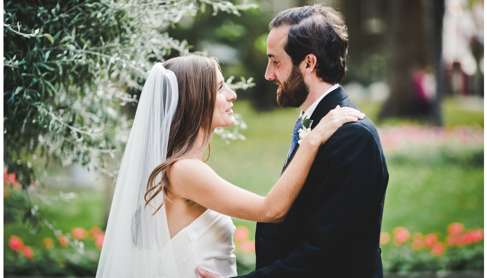 The bride and groom having a moment together after the Church ceremony.