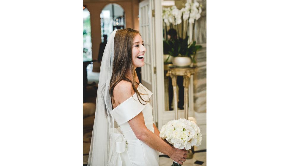 The bride in the Goring hotel entrance.