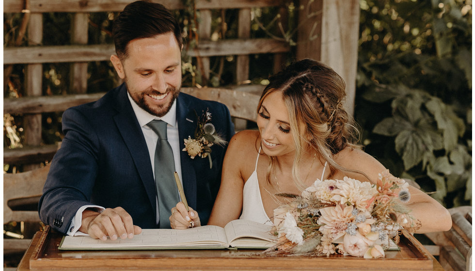 The bride and groom on their wedding day. 