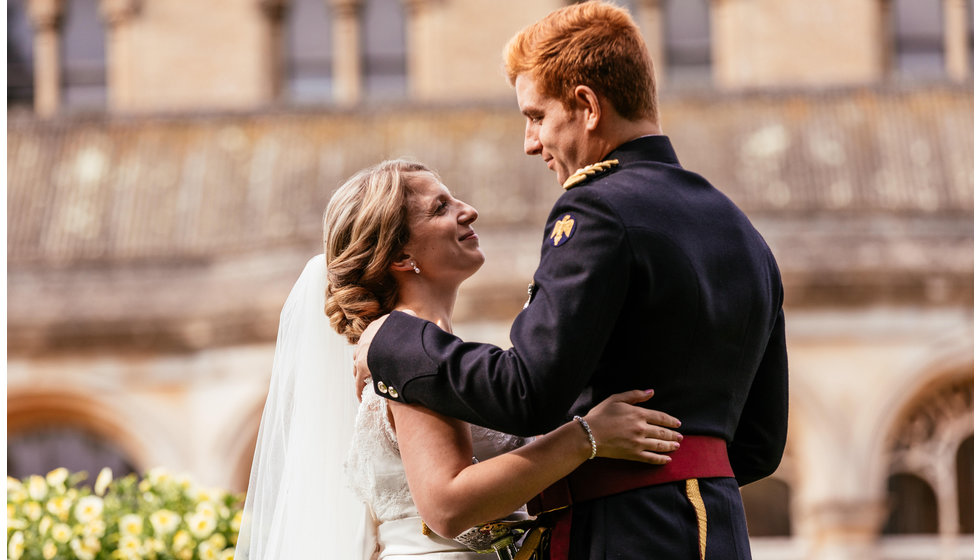 The bride's hair was a classic updo. 