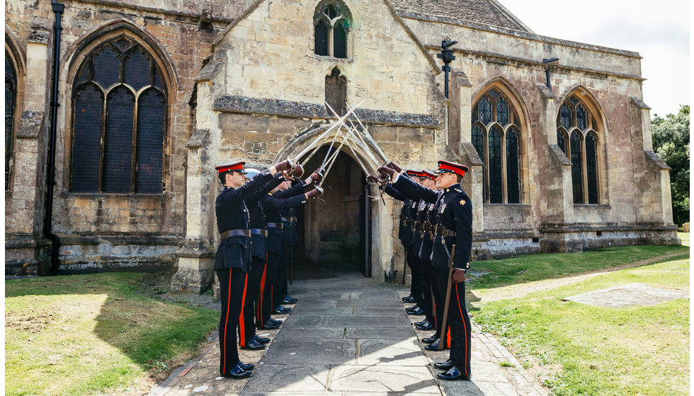 A Saber arch outside the Church where the couple got married. 