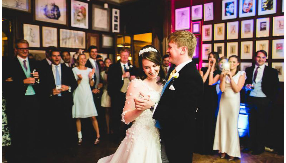 The bride and groom doing their first dance. 