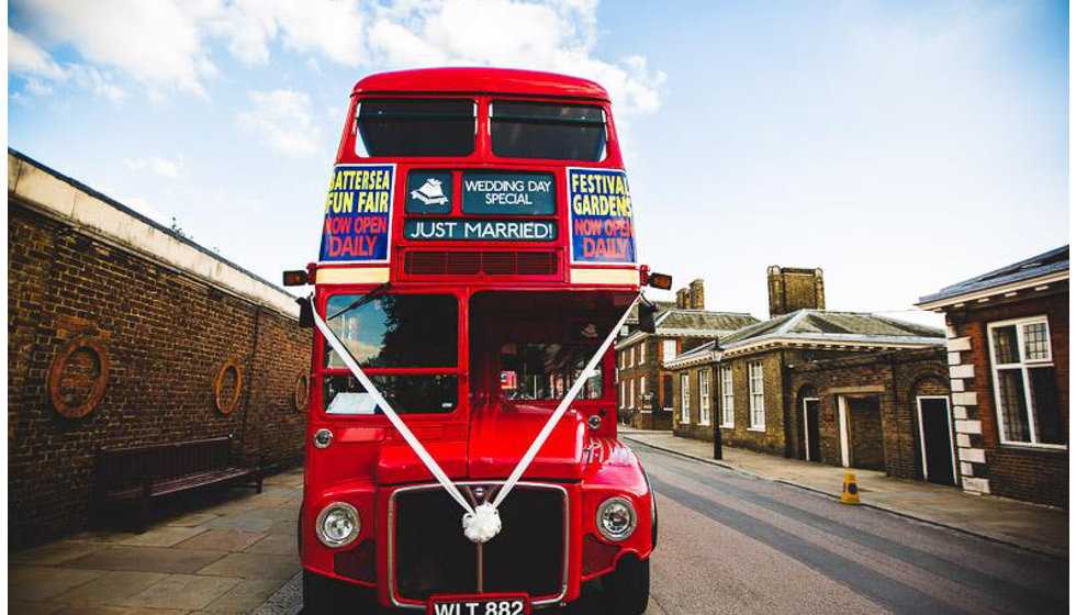 A London Routemaster bus that took guests from the Royal Hospital Chelsea to the Saville Club. 