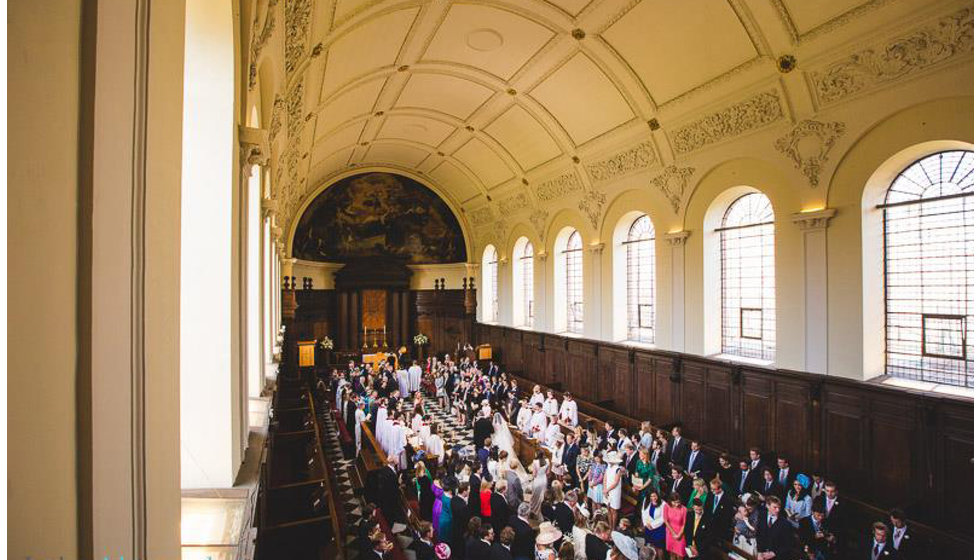 Inside the church at the Royal Hospital in Chelsea where the bride and groom got married. 