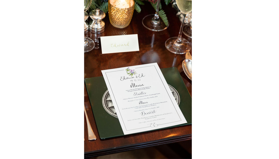 A bespoke menu of their wedding breakfast.