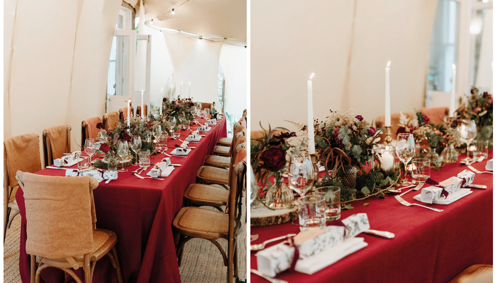 Details of the tables in the stretch tent. 