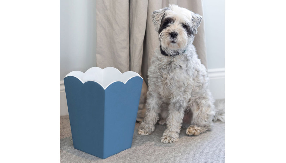 A blue scalloped bin from Addison Ross.