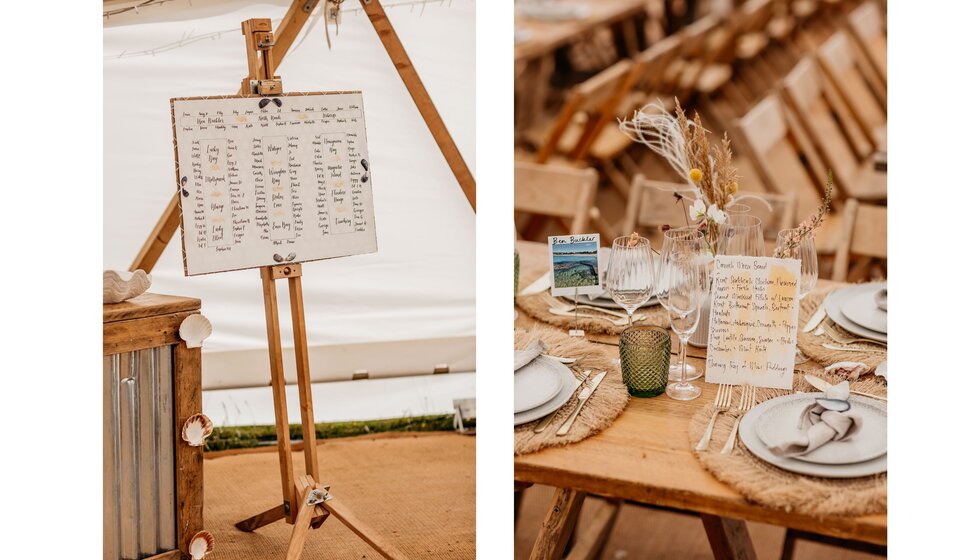 Chloe and Ed's rustic coastal wedding theme