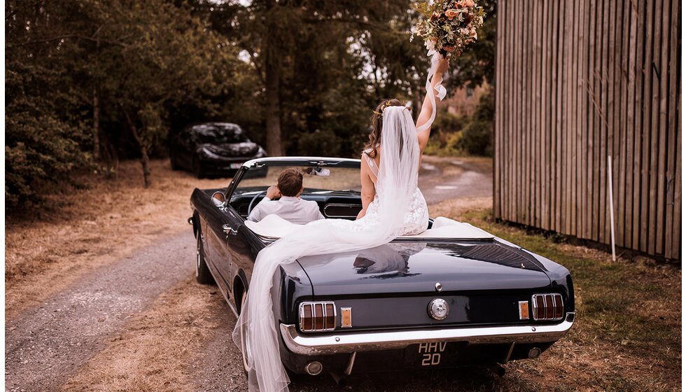 WPC Real Couple Kate and Andrew’s Sustainable & Locally Sourced Wedding in York: Just Married in Wedding Car