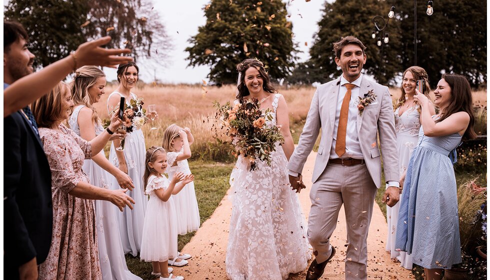 WPC Couple Kate and Andrew’s Sustainable & Locally Sourced Wedding in York: Kate & Andrew Arriving at the Marquee