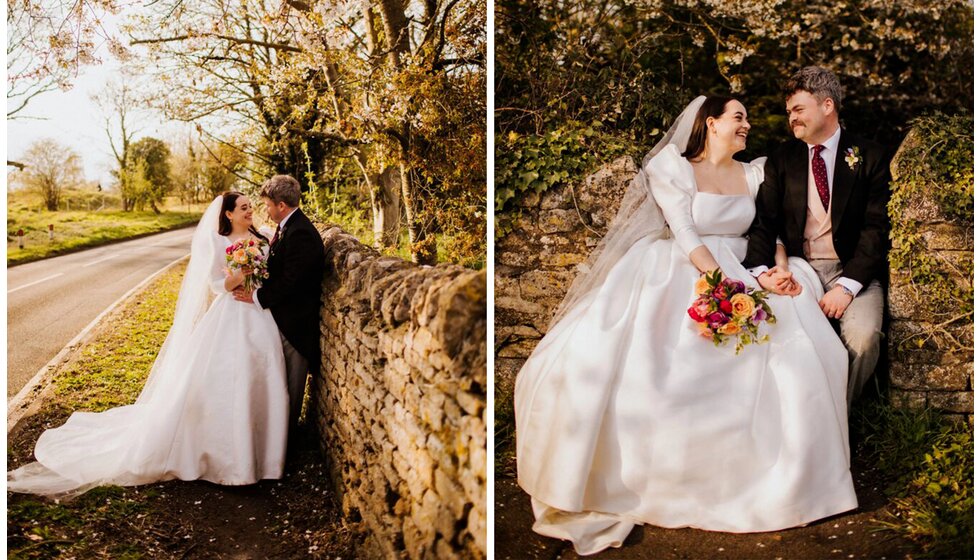 The Wedding Present Company | Bride and groom looking at each other during a spring flower-filled wedding in Cambridgeshire